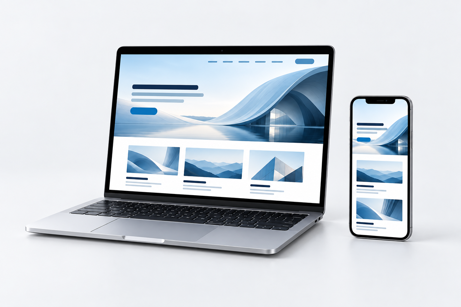 Mockup demonstrativo de um site em notebook e celular